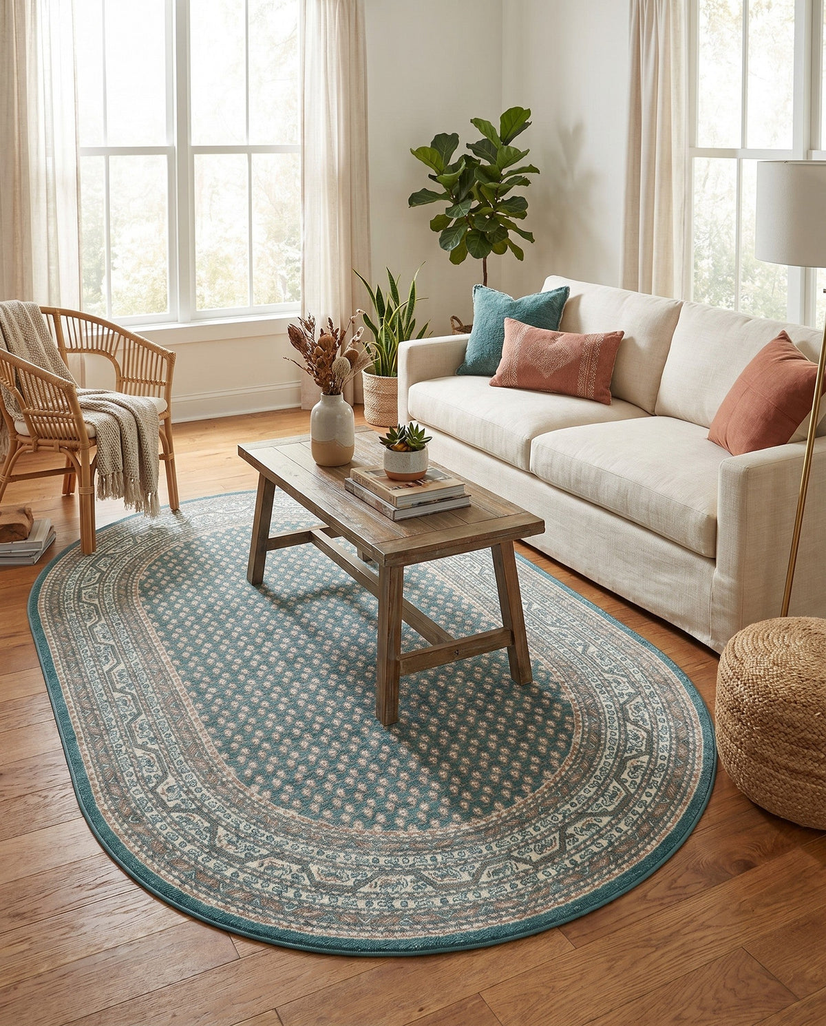 Soho Elegance Collection Area Rug -  Mercer (Turquoise) Oval Turquoise  lifestyle 81