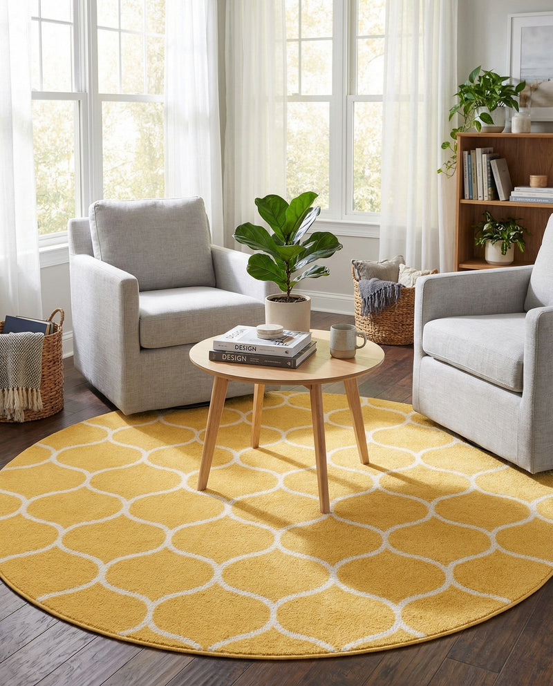 Trellis Mosaic Collection Area Rug -  Pergolatown (Yellow) Round Yellow  lifestyle 50