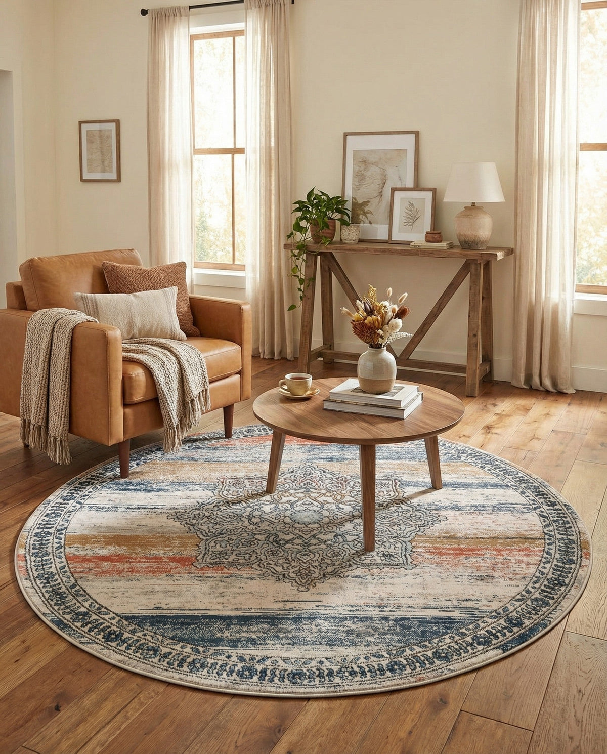 Mykonos Manor Collection Area Rug -  Tinos (Multi) Round Multi  lifestyle 109