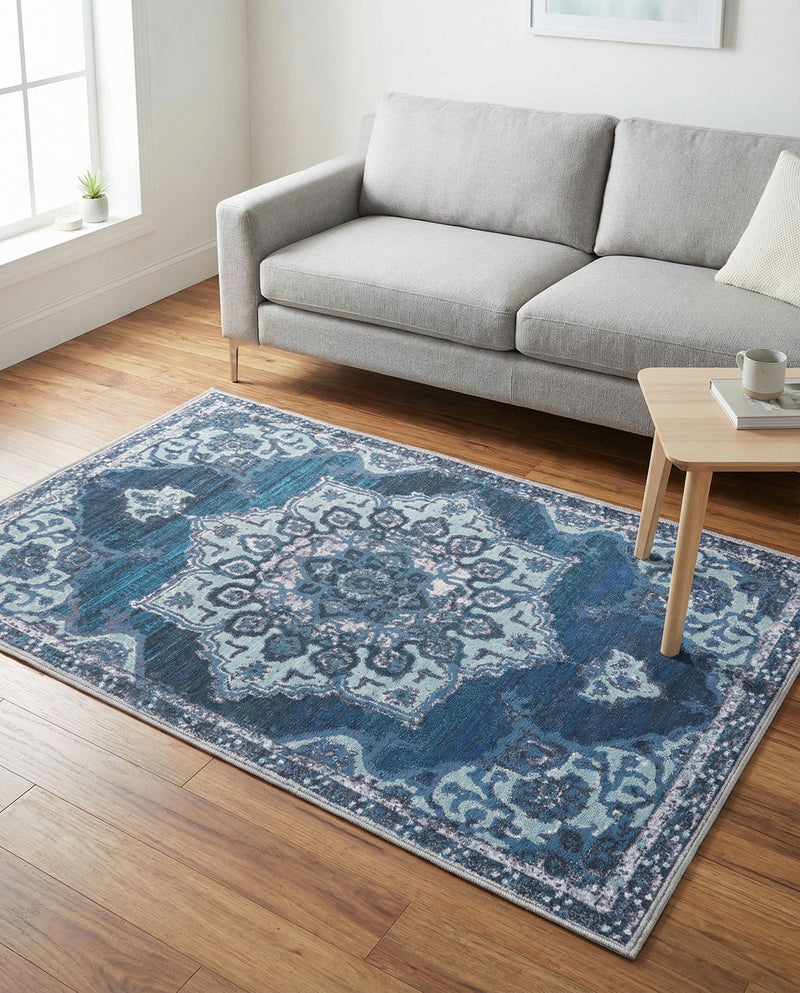 Baroque Era Collection Area Rug - Versailles (Navy Blue) Rectangle Navy Blue  lifestyle 11