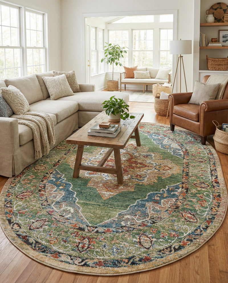 Savannah Soiree Collection Area Rug - Serengeti (Green) Oval Green  lifestyle 41