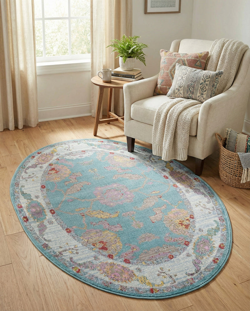 Arcadia Rugs Collection Area Rug - Eden (Aqua and Blue) Oval Aqua and Blue  lifestyle 78