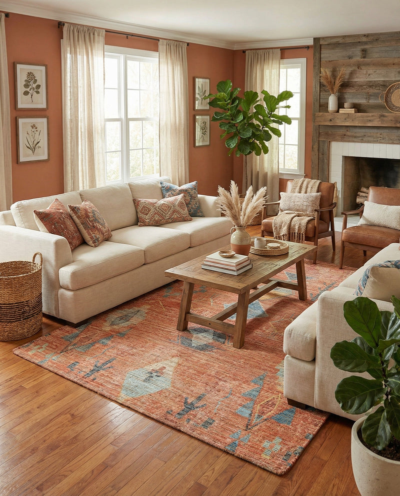Savannah Threads Collection Area Rug -  Namib Rectangle Rust Red  lifestyle 12
