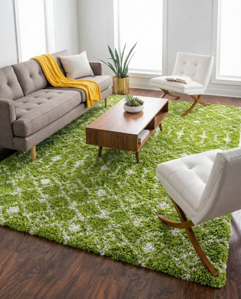Berber Lattice Shag Collection Area Rug - Atlas (Green) Rectangle Green  lifestyle 7