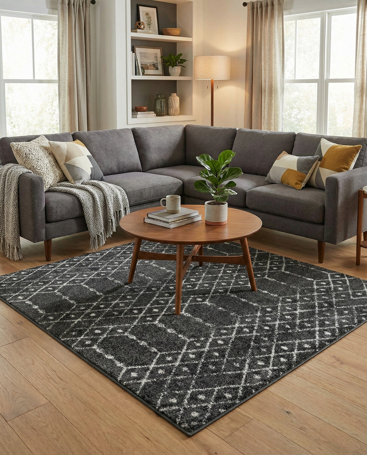 Marrakesh Lattice Collection Area Rug - Casablanca (Charcoal Gray) Square Charcoal Gray  lifestyle 81