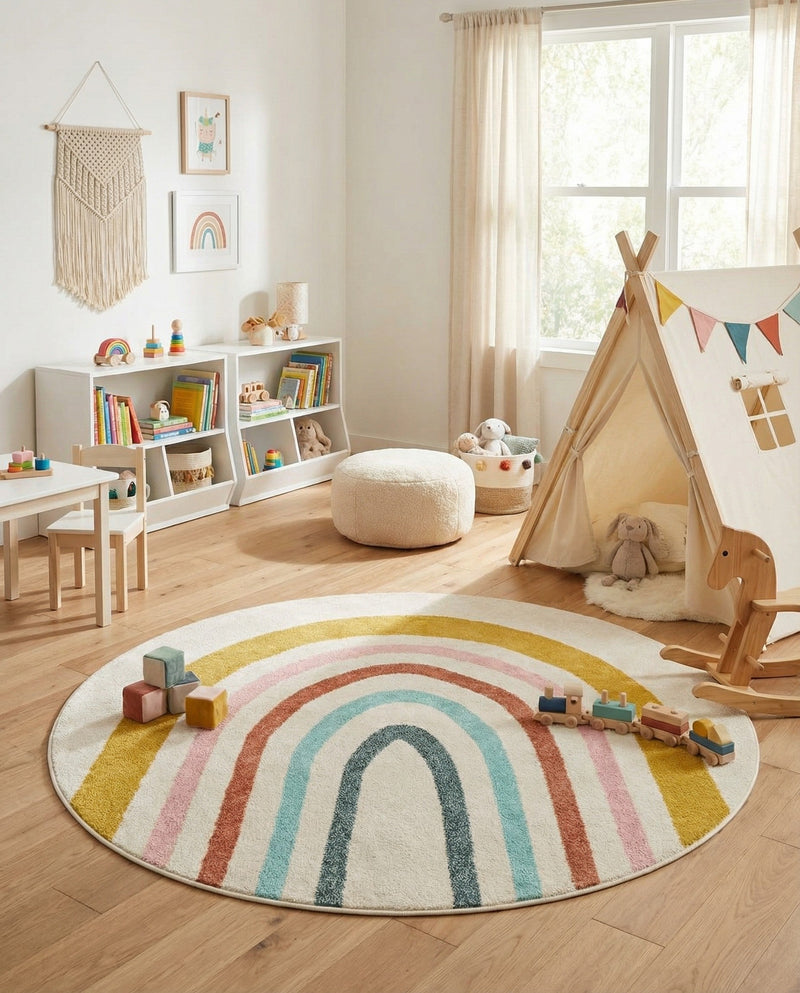 Wonder Tykes Collection Area Rug -  Illusion Round Ivory  lifestyle 53