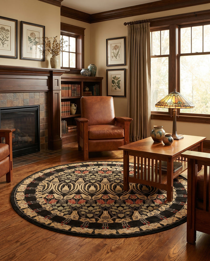 Chelsea Elegance Collection Area Rug -  Brompton (Black) Round Black  lifestyle 63