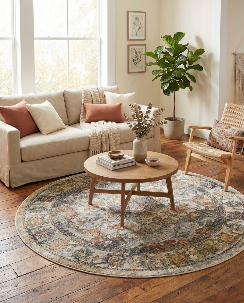 Savannah Soiree Collection Area Rug -  Everglade (Ivory) Round Ivory  lifestyle 50