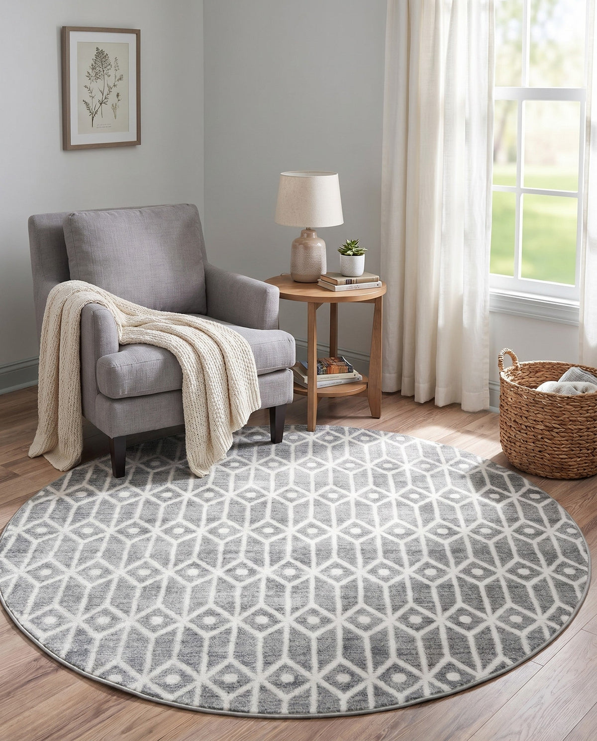 Garden Maze Retreat Collection Area Rug -  Mazeview Round Gray  lifestyle 76
