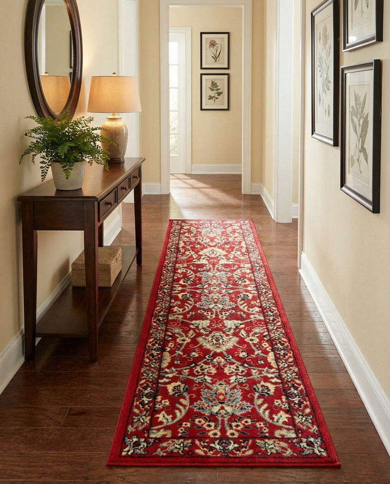 Isfahan Elegance Collection Area Rug - Naghsh-e Jahan (Red) Runner Red  lifestyle 66