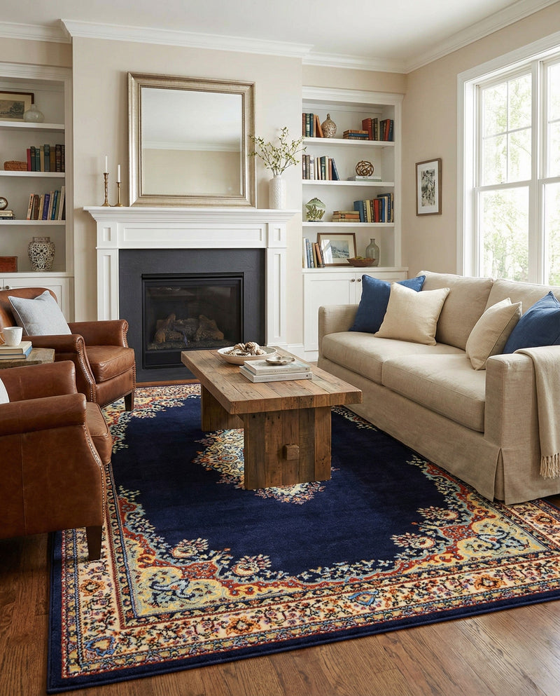 Tabriz Tapestry Collection Area Rug - Azerbaijan (Navy Blue) Rectangle Navy Blue  lifestyle 18