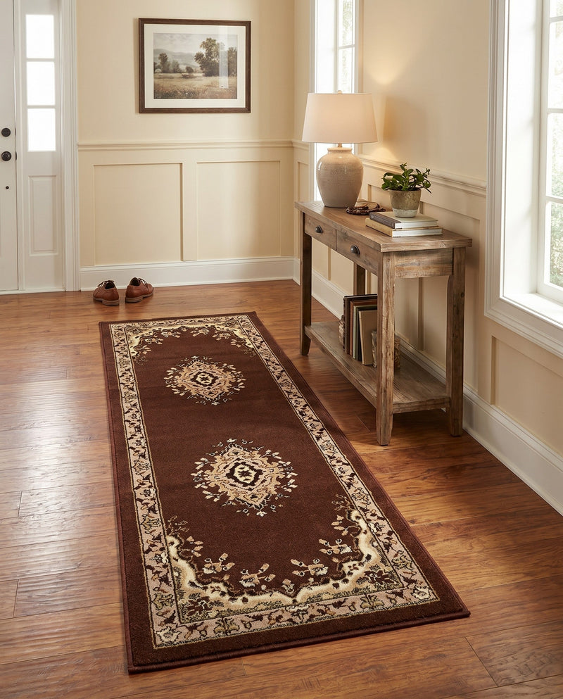 Tabriz Tapestry Collection Area Rug - Azerbaijan (Brown) Runner Brown  lifestyle 59