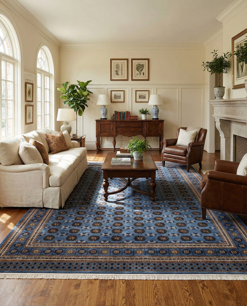 Samarkand Elegance Collection Area Rug -  Margilan (Blue) Rectangle Blue  lifestyle 14