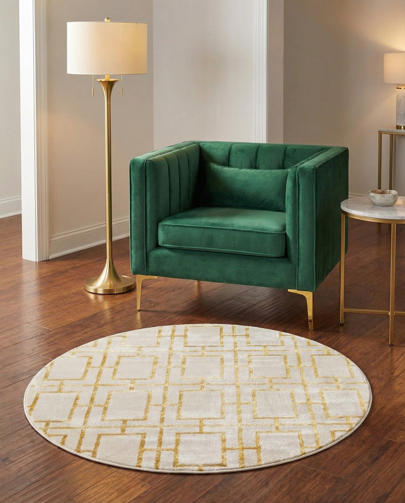 Hollywood Luxe Collection Area Rug -  Beverly (White Gold) Round White Gold  lifestyle 54