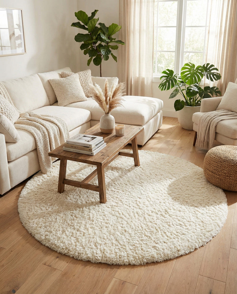 Eternal Plush Oasis Collection Area Rug -  Tranquility (Pearl) Round Pearl  lifestyle 31