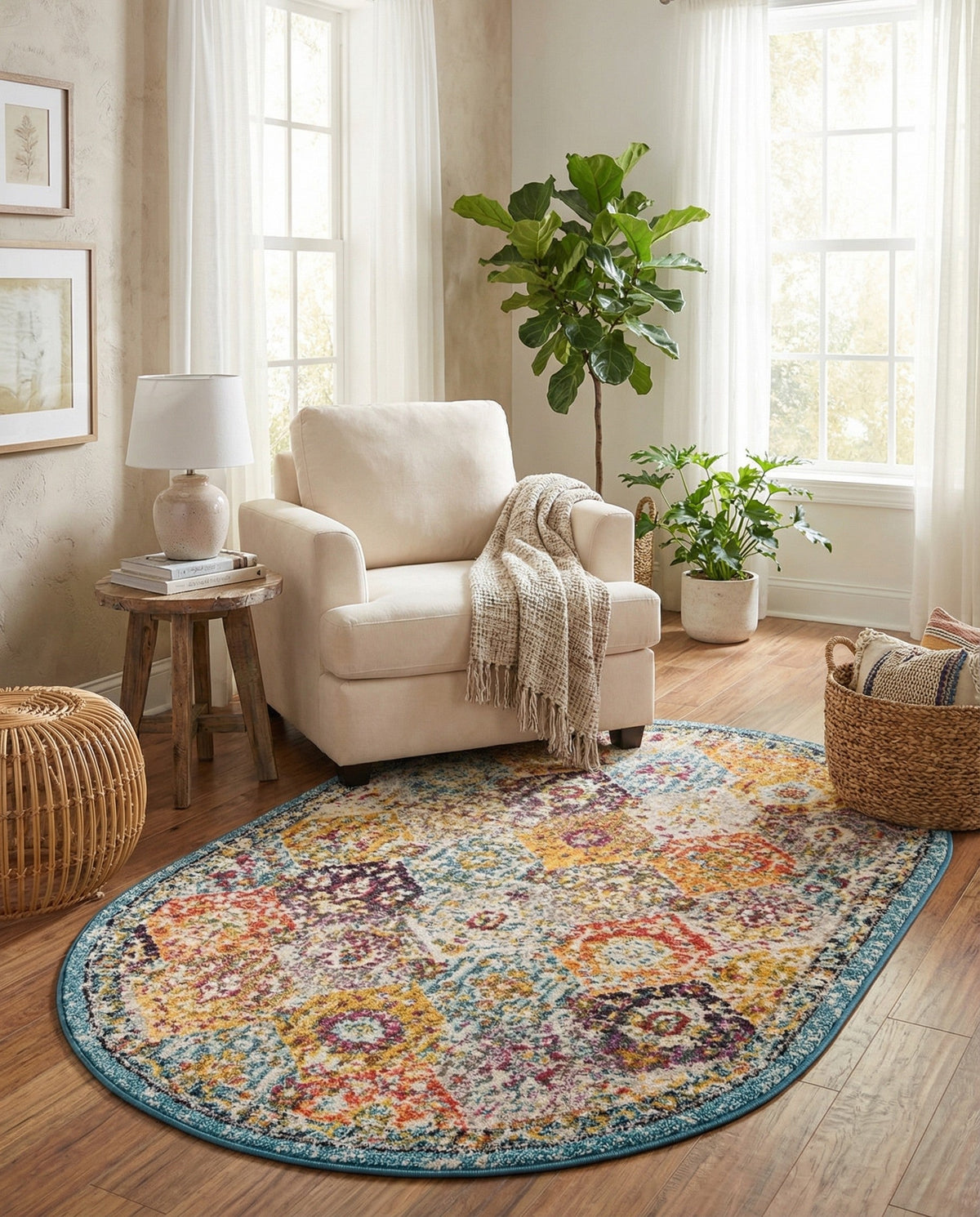 Brighton Terrace Collection Area Rug -  Rottingdean (Multi) Oval Multi  lifestyle 92