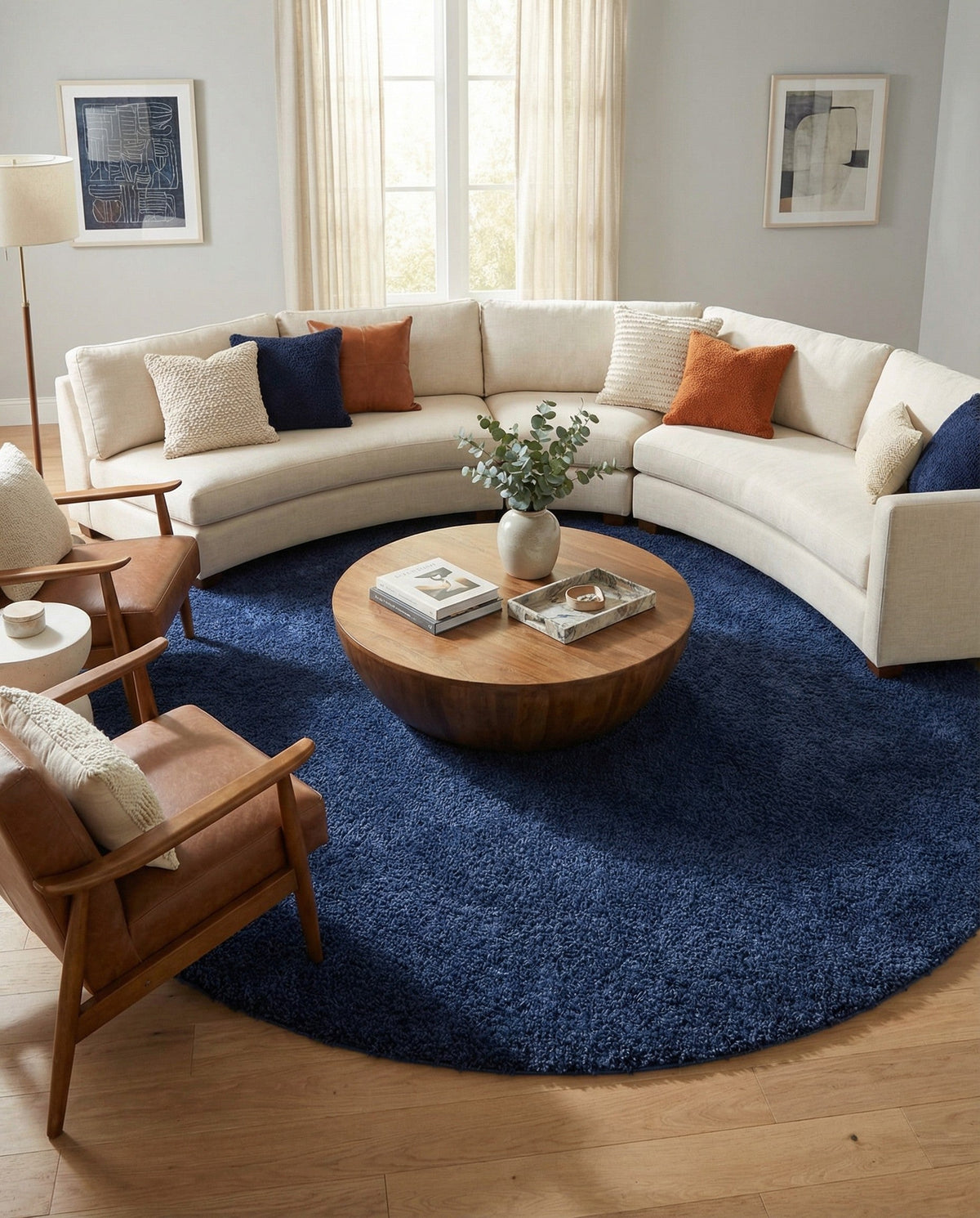 Solid Shag Seaside Collection Area Rug - Azure Cove (Navy Blue) Round Navy Blue  lifestyle 99