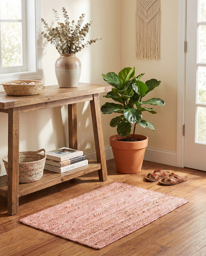 Woven Seaside Jute Collection Area Rug - Savannah (Light Pink) Rectangle Light Pink  lifestyle 25
