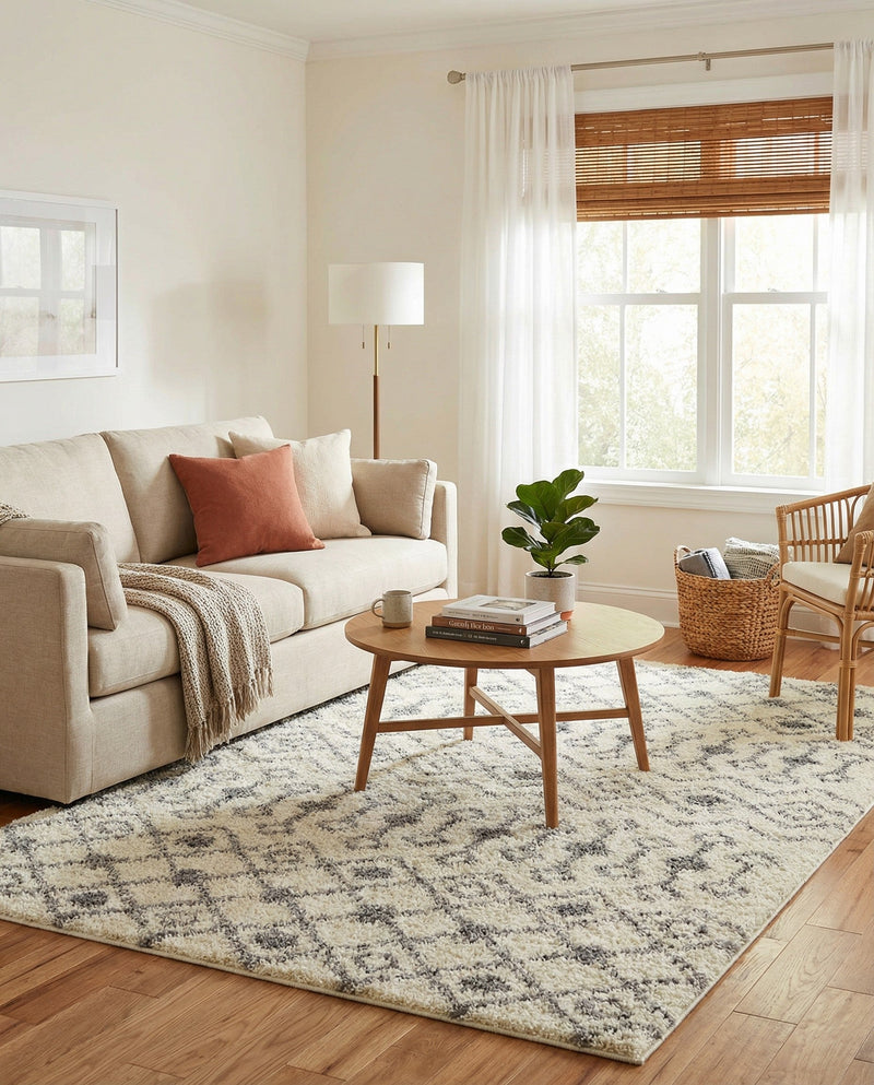 Berber Lattice Shag Collection Area Rug - Atlas (Ivory) Rectangle Ivory  lifestyle 3