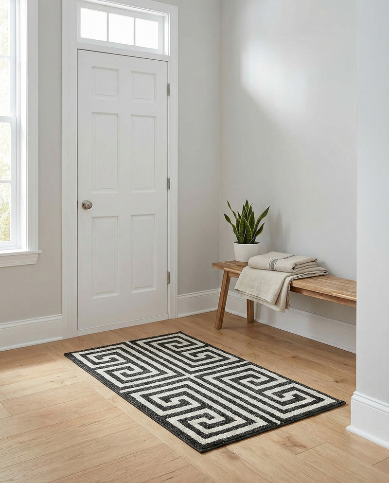 Aegean Labyrinth Collection Area Rug -  Mykonos Rectangle Black  lifestyle 41