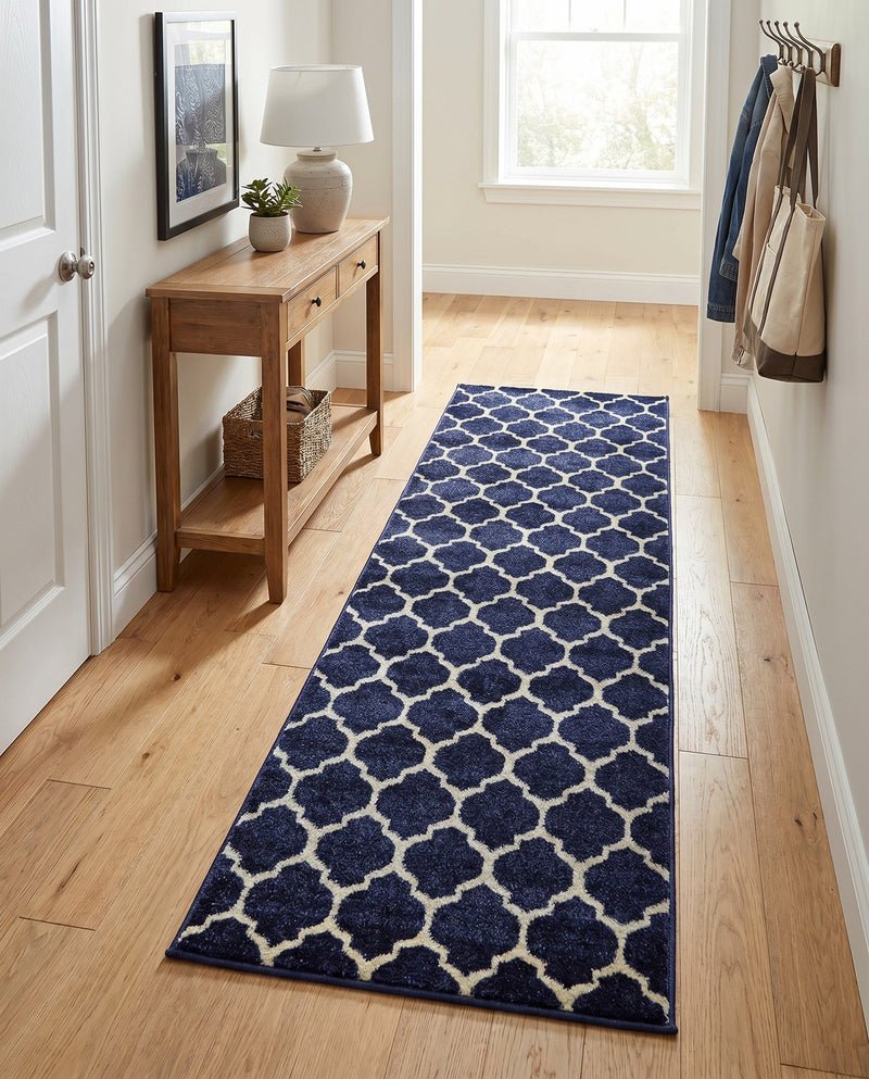 Lattice Gardens Collection Area Rug -  Bloomfield (Dark Blue) Runner Dark Blue  lifestyle 75