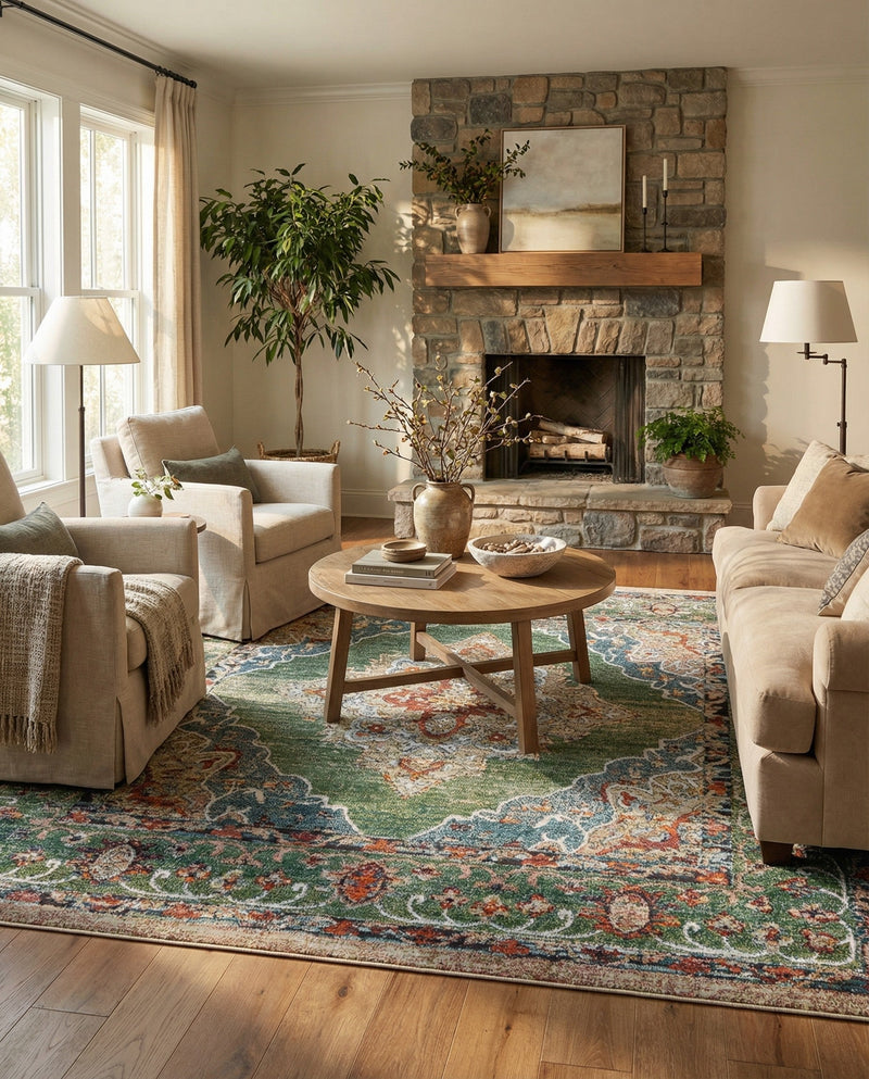 Savannah Soiree Collection Area Rug - Serengeti (Green) Square Green  lifestyle 37