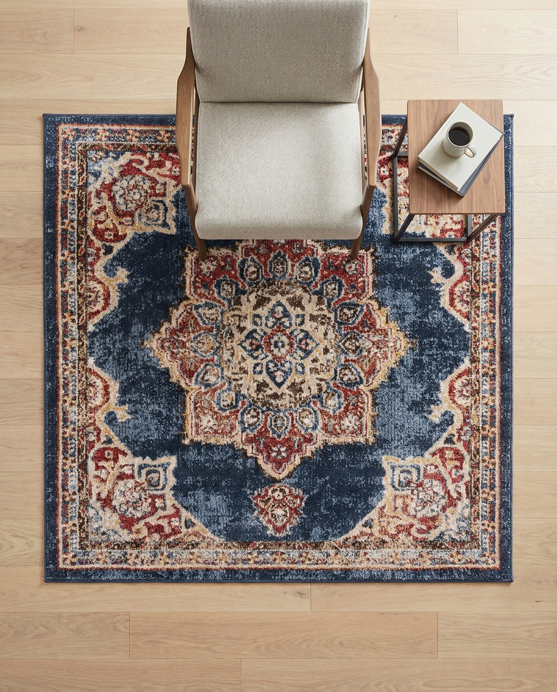Eden Oasis Collection Area Rug -  Tranquility (Dark Blue) Square Dark Blue  lifestyle 52