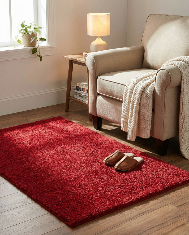 Solid Shag Seaside Collection Area Rug - Azure Cove (Red) Rectangle Red  lifestyle 14