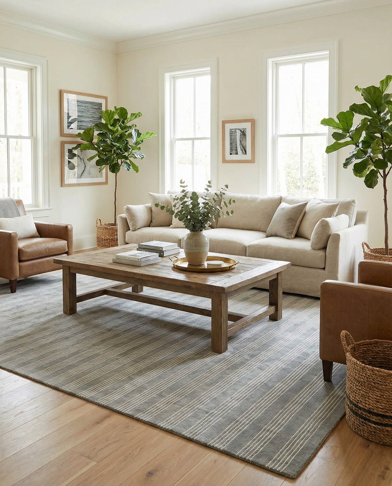 Hampton Stripes Wool Collection Area Rug - Montauk Rectangle Earl Gray  lifestyle 51