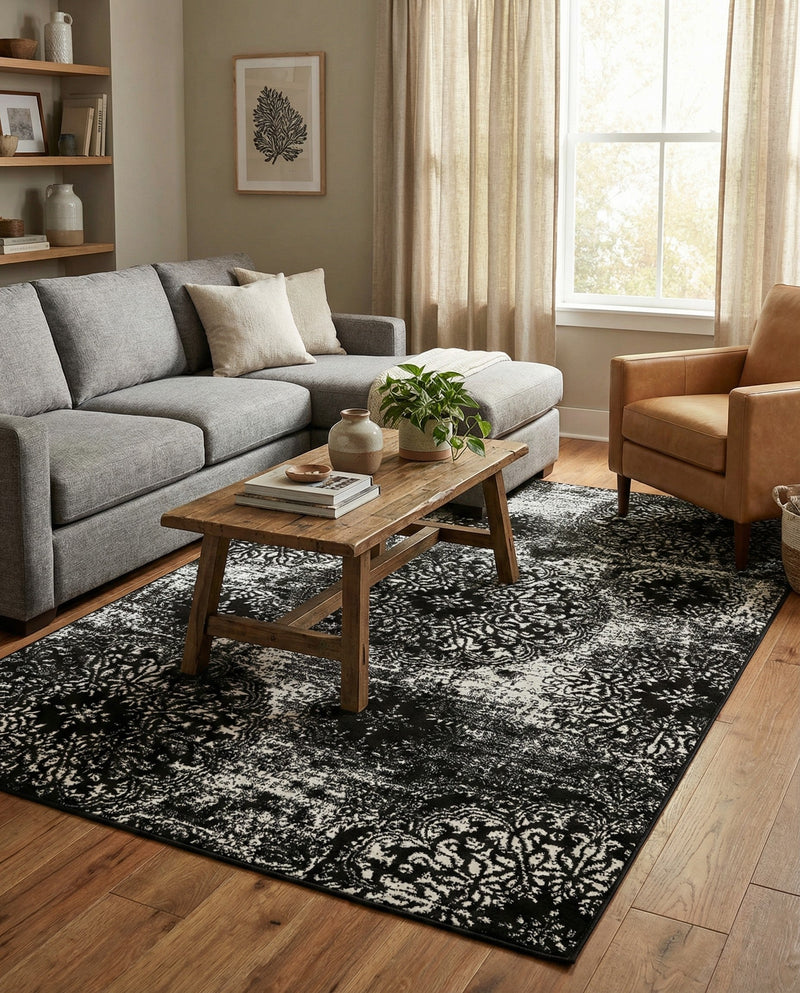 Riviera Elegance Collection Area Rug -  Monaco (Black) Rectangle Black  lifestyle 25