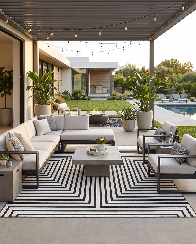 Urban Terrace Collection Area Rug -  Astoria (White and Black) Square Black and White  lifestyle 71