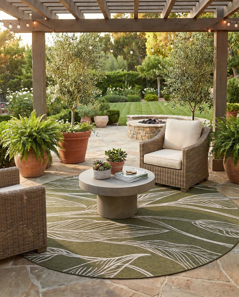 Seaside Blooms Collection Area Rug -  Evergreen (Green) Round Green  lifestyle 63