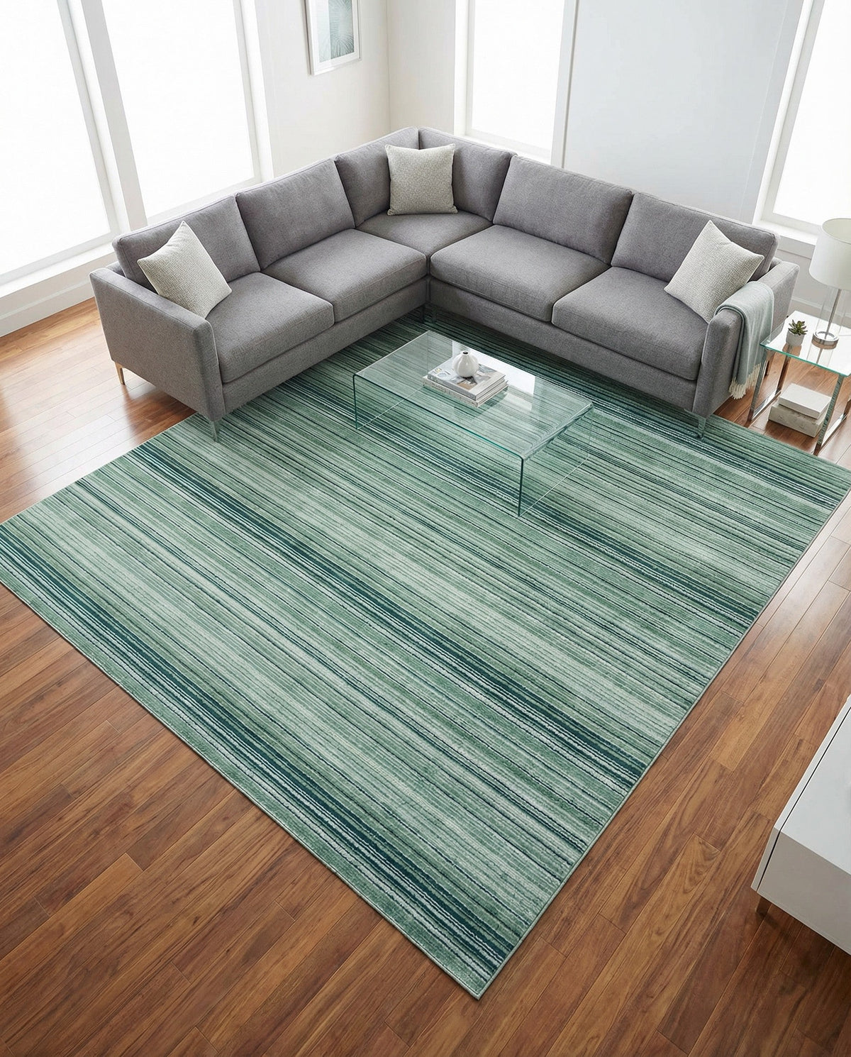 Jewel Oasis Collection Area Rug - Sapphire (Green) Square Green  lifestyle 129