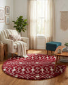 Berber Lattice Shag Collection Area Rug - Atlas (Burgundy Red) Round Burgundy Red  lifestyle 34