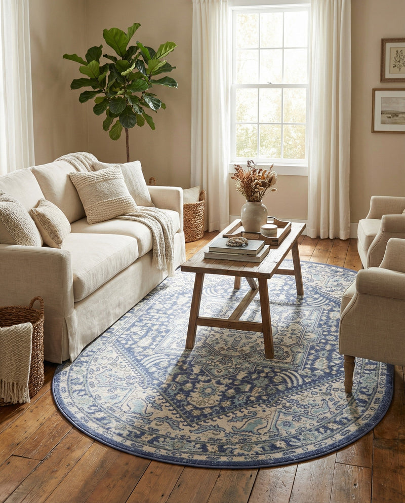 Savannah Series Collection Area Rug - Charleston (French Blue) Oval French Blue  lifestyle 55