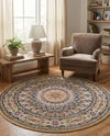 Persian Elegance Collection Area Rug -  Hamedan (Beige) Round Beige  lifestyle 29