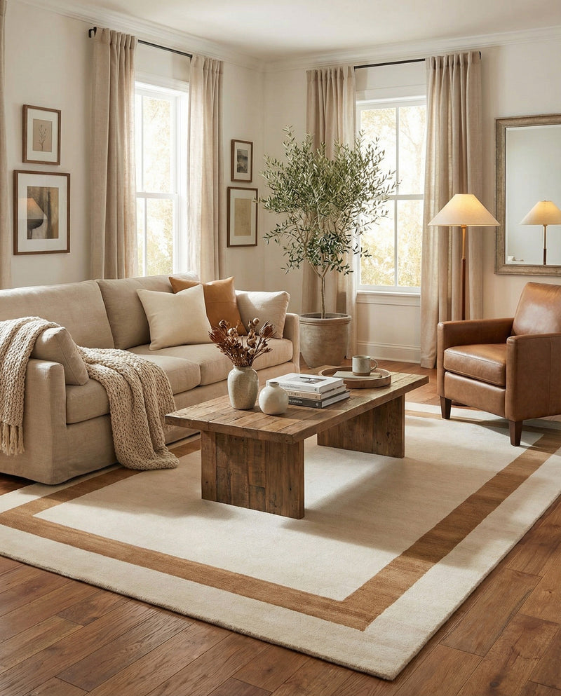 Savannah Borders Wool Collection Area Rug - Chatham Rectangle Ivory  lifestyle 40