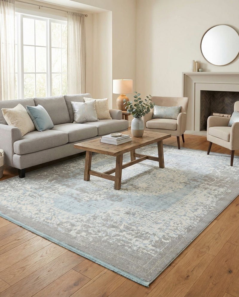 Rustic Charm Revival Collection Area Rug -  Meadowland Rectangle Light Blue  lifestyle 50