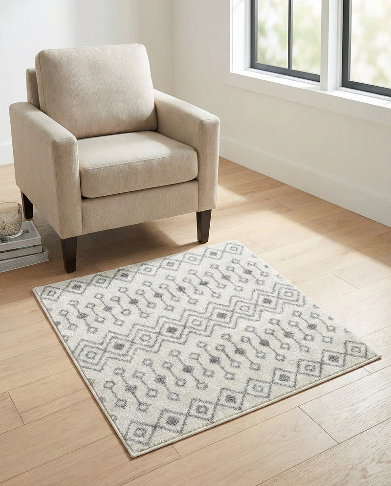 Mediterranean Lattice Collection Area Rug - Santorini (Ivory and Gray) Square Ivory and Gray  lifestyle 30