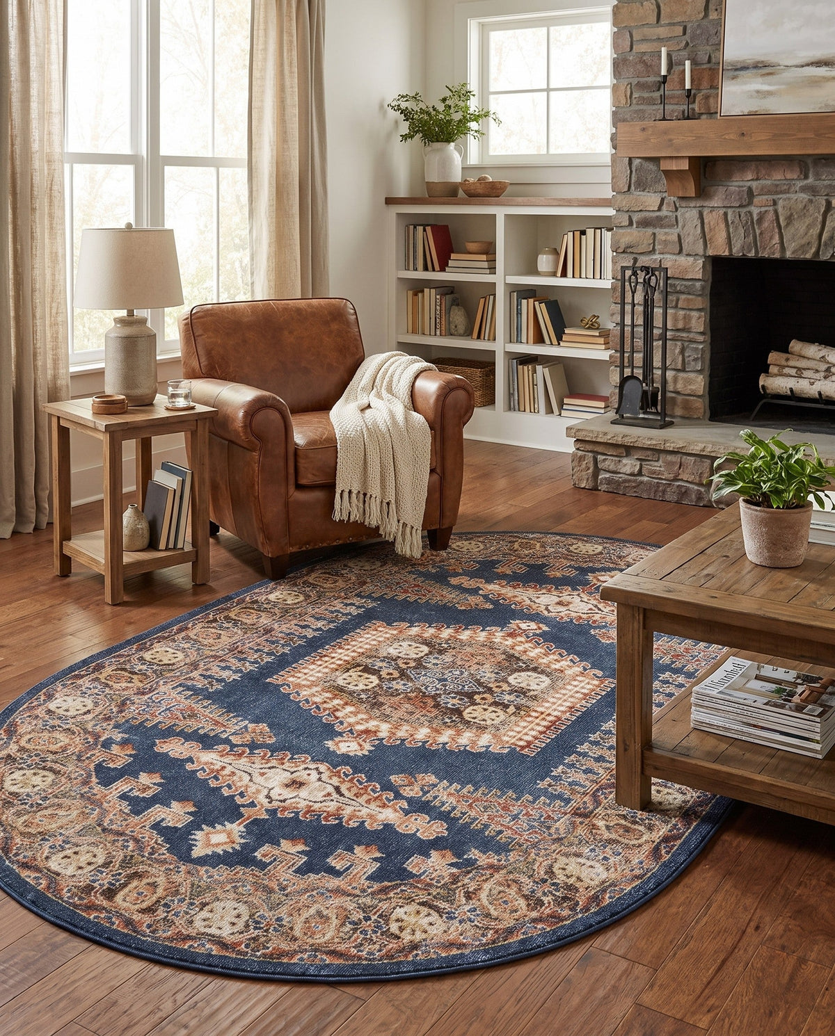 Eden Oasis Collection Area Rug -  Refuge (Blue) Oval Blue  lifestyle 83