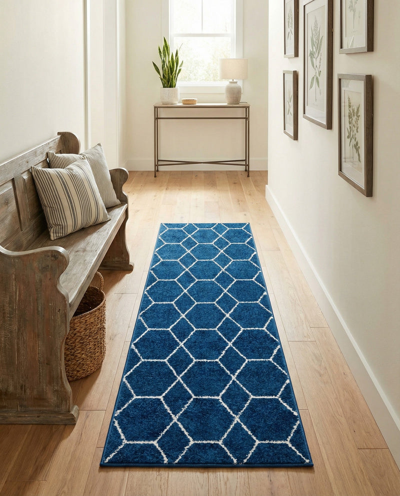Trellis Mosaic Collection Area Rug - Arborville (Navy Blue) Runner Navy Blue  lifestyle 55