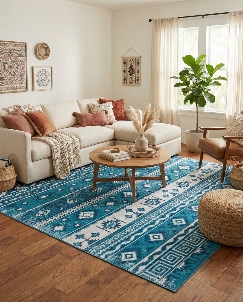 Geneva Terrace Collection Area Rug - Montreux Rectangle Blue  lifestyle 34