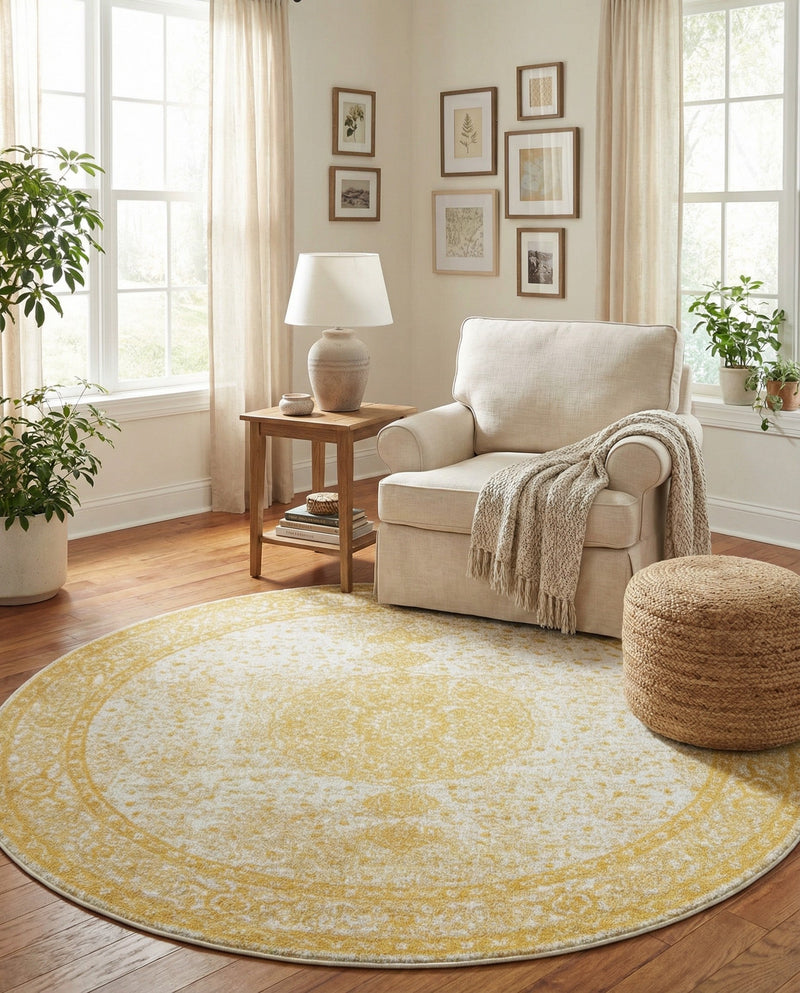 Dover Terrace Collection Area Rug - Marina (Yellow) Round Yellow  lifestyle 21