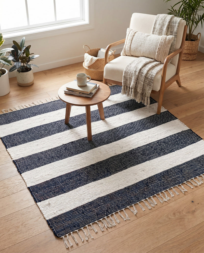 Tassel Trail Collection Area Rug - Pathway (Navy Blue) Square Navy Blue  lifestyle 87