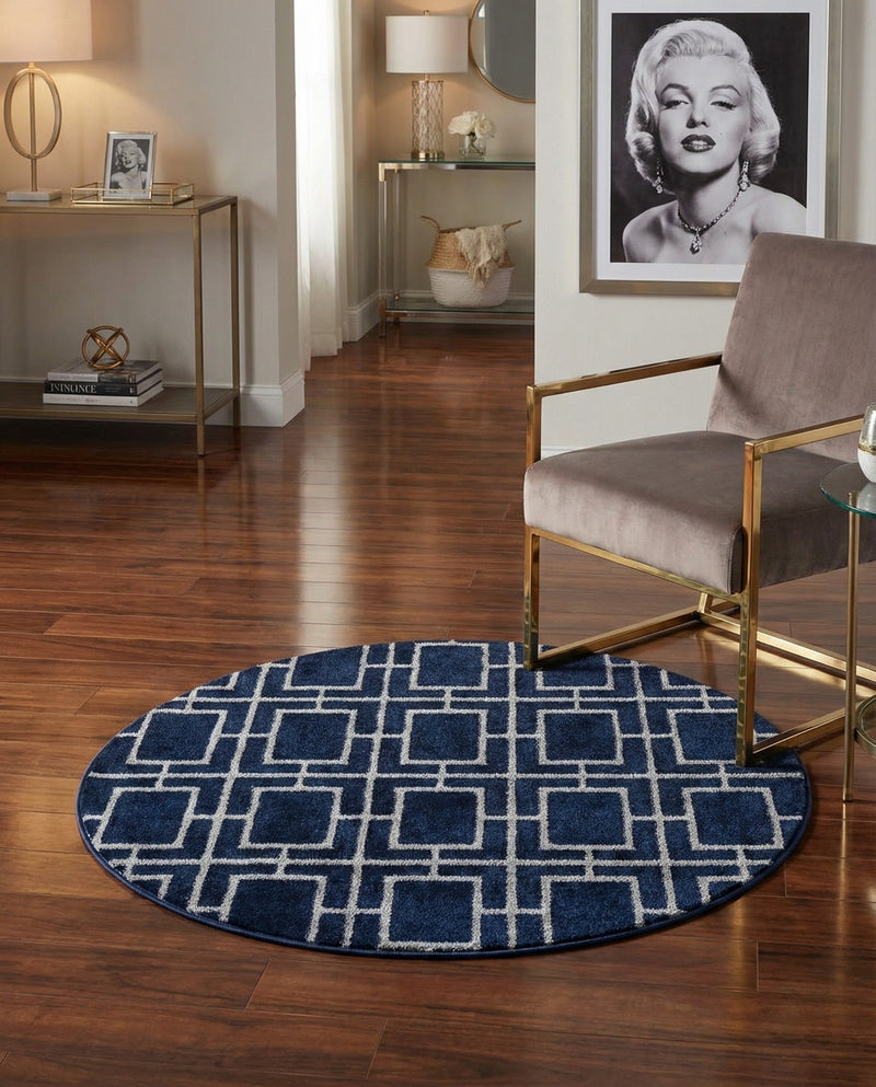 Hollywood Luxe Collection Area Rug -  Beverly (Navy Blue Silver) Round Navy Blue Silver  lifestyle 51