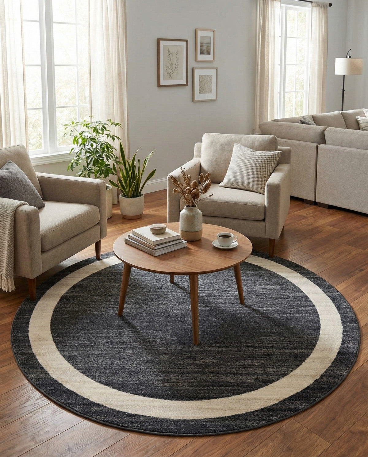 Studio Haven Collection Area Rug -  Alcove (Black) Round Black  lifestyle 54
