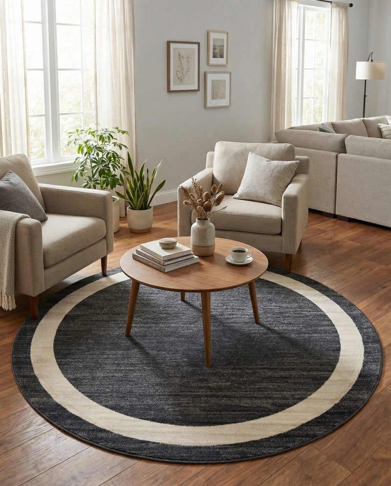 Studio Haven Collection Area Rug -  Alcove (Black) Round Black  lifestyle 54