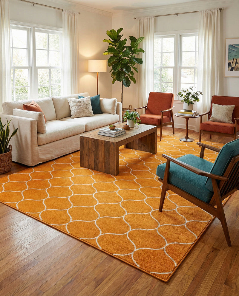 Trellis Mosaic Collection Area Rug -  Pergolatown (Orange) Rectangle Orange  lifestyle 11