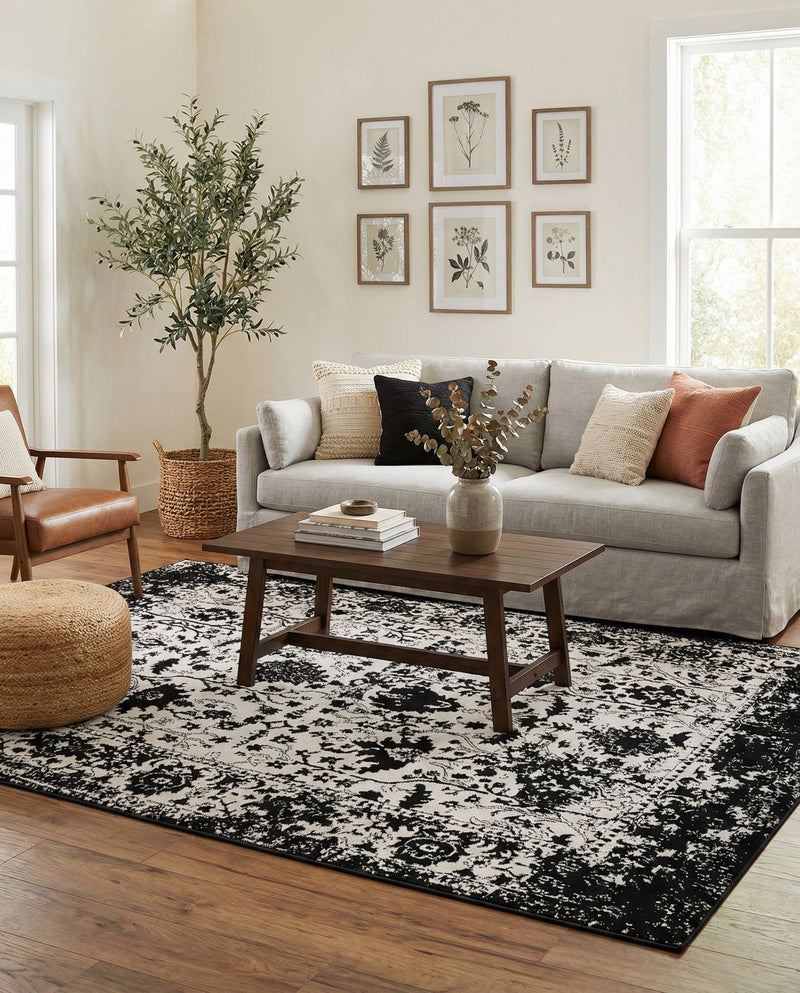 Cascade Range Collection Area Rug -  Shasta (Black and White) Rectangle Black and White  lifestyle 21