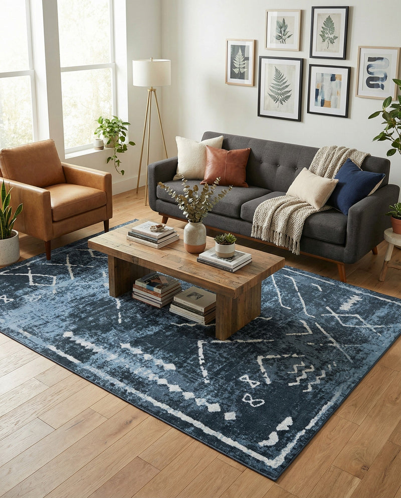 Aegean Elegance Washables Collection Area Rug - Santorini Rectangle Navy Blue  lifestyle 12